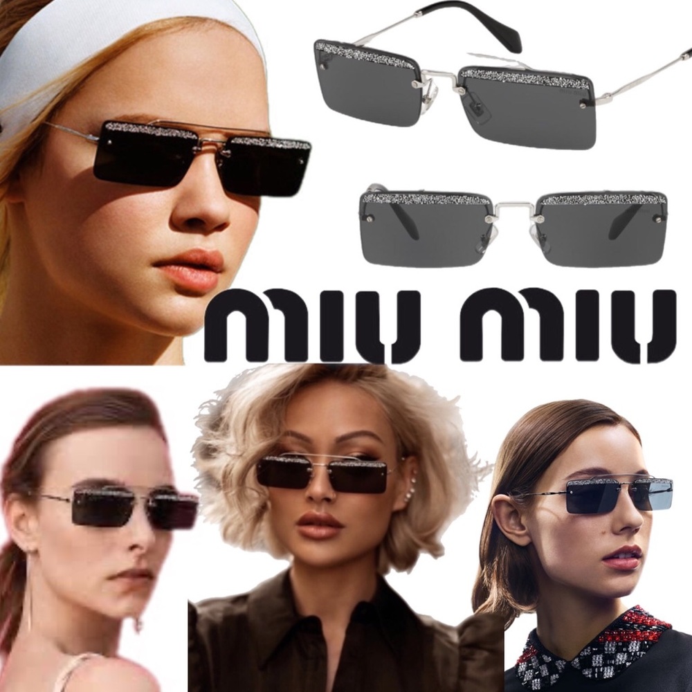🆕 MIU MIU SOCIETY Black & sparkles Square rimless Sunglasses (810)